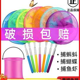 伸缩渔网捞鱼儿童抄网兜可户外捕蝴蝶网抓小型蜜蜂虾昆虫小孩玩具