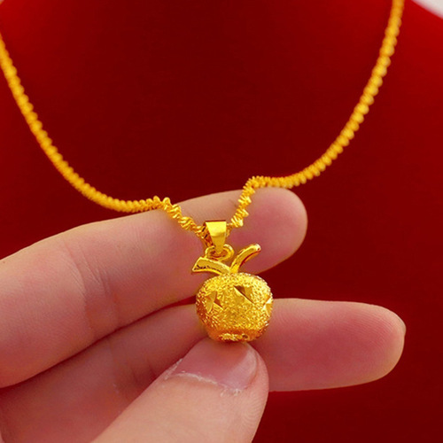 Brass gold-plated apple pendant Vietnamese sand gold water ripple necklace Christmas Eve apple jewelry gift