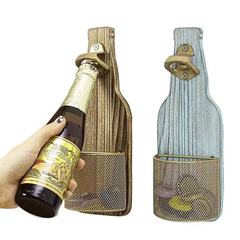 木製壁掛け式栓抜き飾り 壁掛け木製ビール栓抜き ボトルキャップ収納バスケット 壁掛け収納ラック