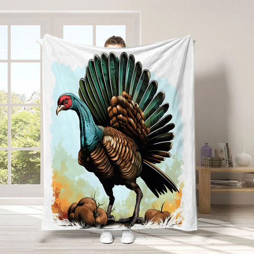 Thanksgiving Turkey Print Throw Blanket Festive Creative Blanket All-Season Flannel Blanket Soft Sofa Blanket