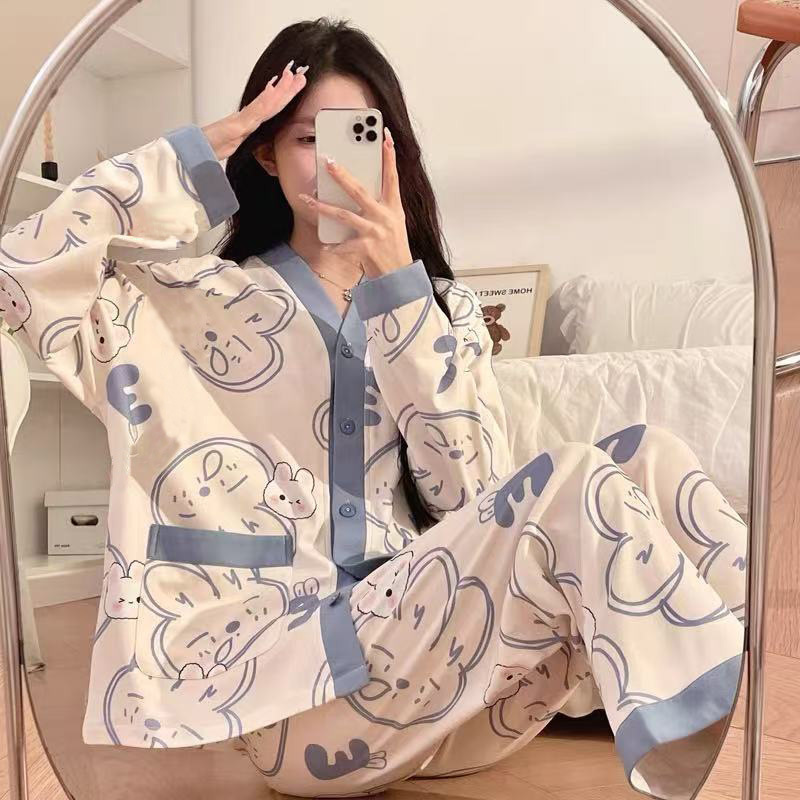 2025 pijama de perro de jade Gui primavera y otoño para mujeres manga larga dibujos animados adorables estudiantes adolescentes gran tamaño gordo mm ropa de hogar