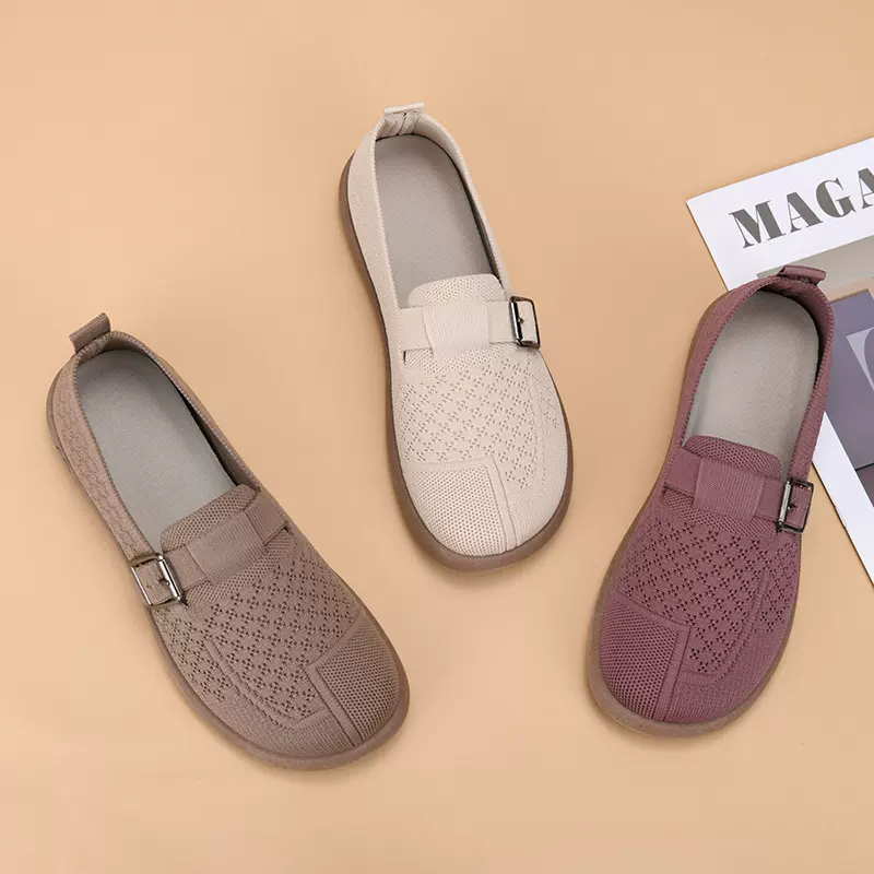 春夏季女鞋飞织单鞋休闲透气平底鞋防滑凉爽无内里软底鞋妈妈鞋网