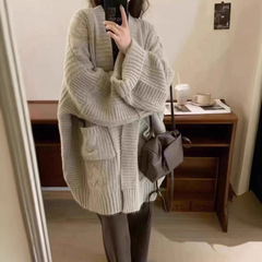 韩系毛衣慵懒风2025宽松针织衫开衫女外套中长款加厚秋冬款外搭