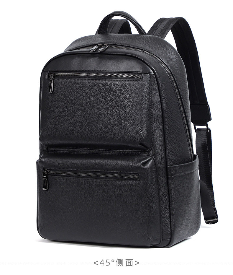Ba lô da bò lớp đầu cho nam, kiểu dáng tối giản, đa chức năng, ngăn laptop 15 inch — Màu đen chi tiết 17