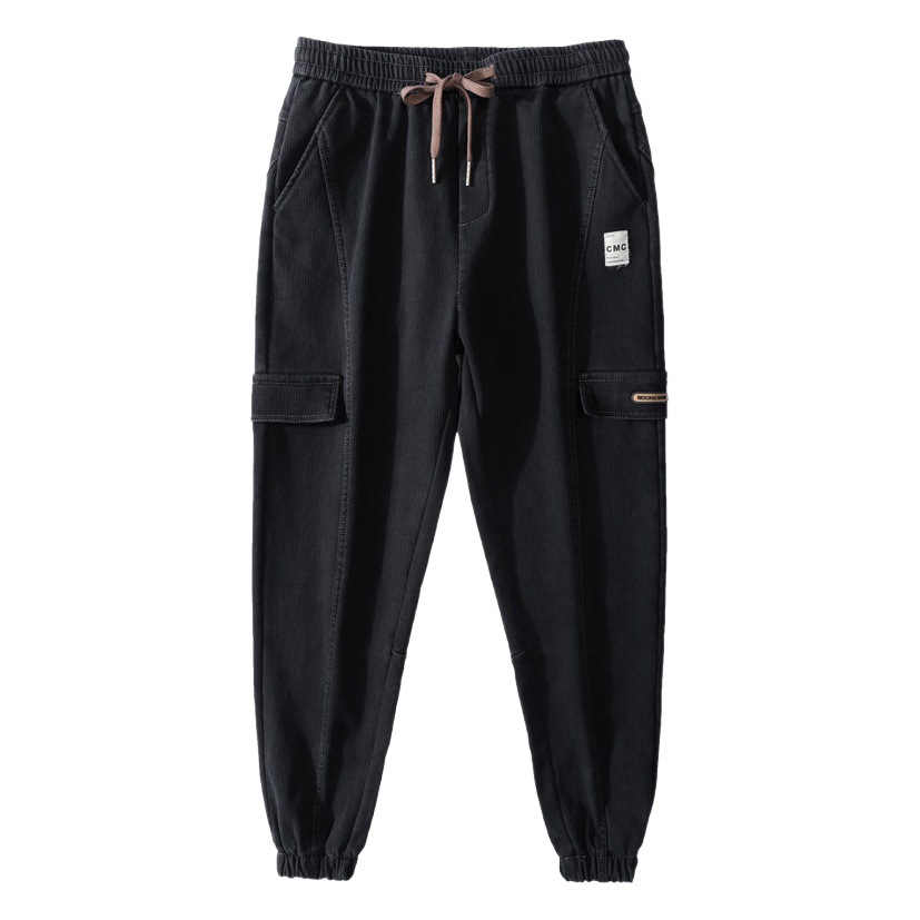 Pantalones casuales de otoño e invierno para hombres pantalones completos ropa de trabajo suelta con forro polar Pantalones deportivos pantalones de terciopelo engrosados de una sola pieza para hombres