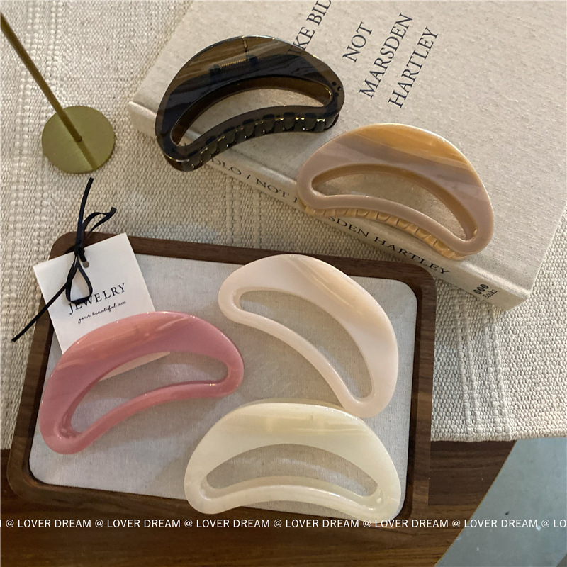 South Korea New Milk Tea Color Pink Semi-ring Hairpin Sweet Head Clip Shark Clip All-match Hair Accessories