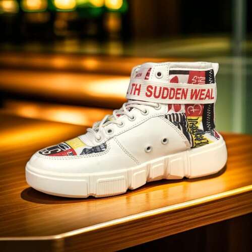 summer four seasons medium high-top skate shoes leather cloth sneaker casual shoes Korean fashionable all-matching old man shoes fashionable men