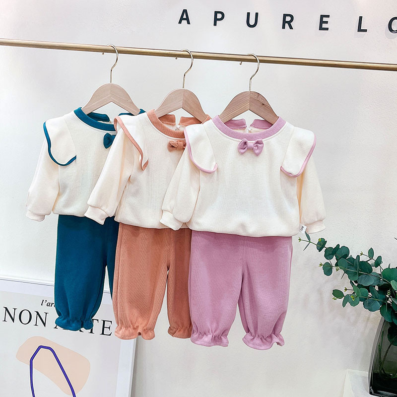 Kids Spring and Autumn Set Girl Cute Long Sleeve Princess Two Piece Baby Baby Split Dress Casual Long Sleeve Suit