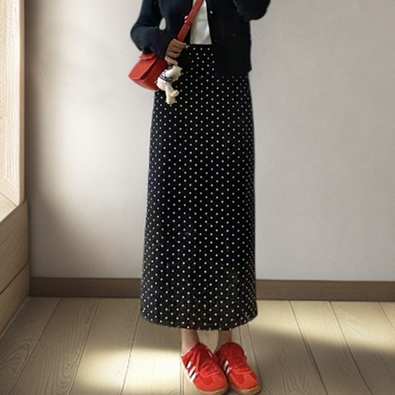 High-Waisted Polka Dot Skirt for Women, A-Line Version with Slit, Mid-Length, 2026 Summer New Style, Polka Dot Bodycon Skirt, in Stock