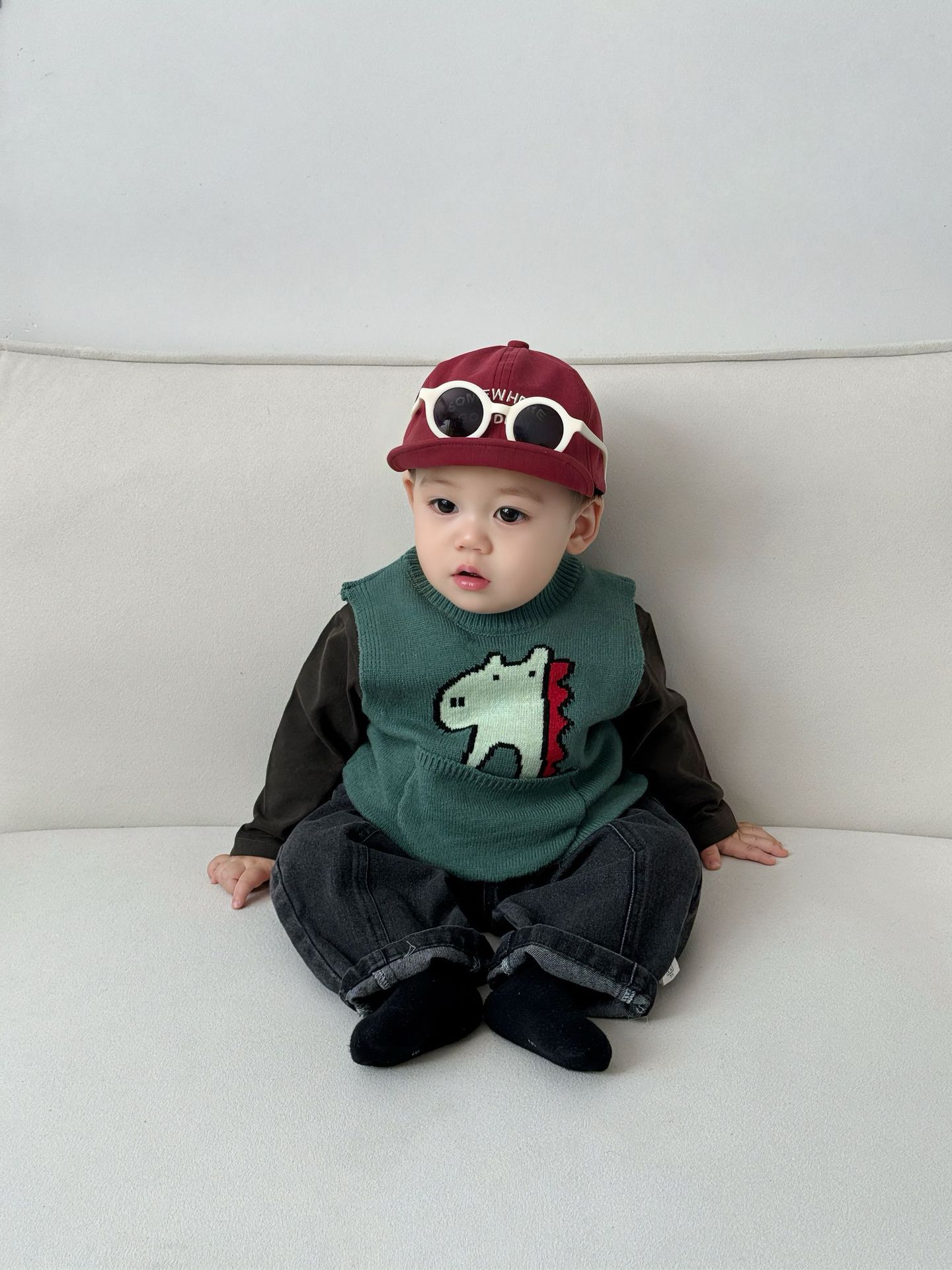 Bebé primavera guapo chaleco nuevo estilo extranjero niño super lindo chaleco de dibujos animados animal vestido de otoño bebé vestido de hombro