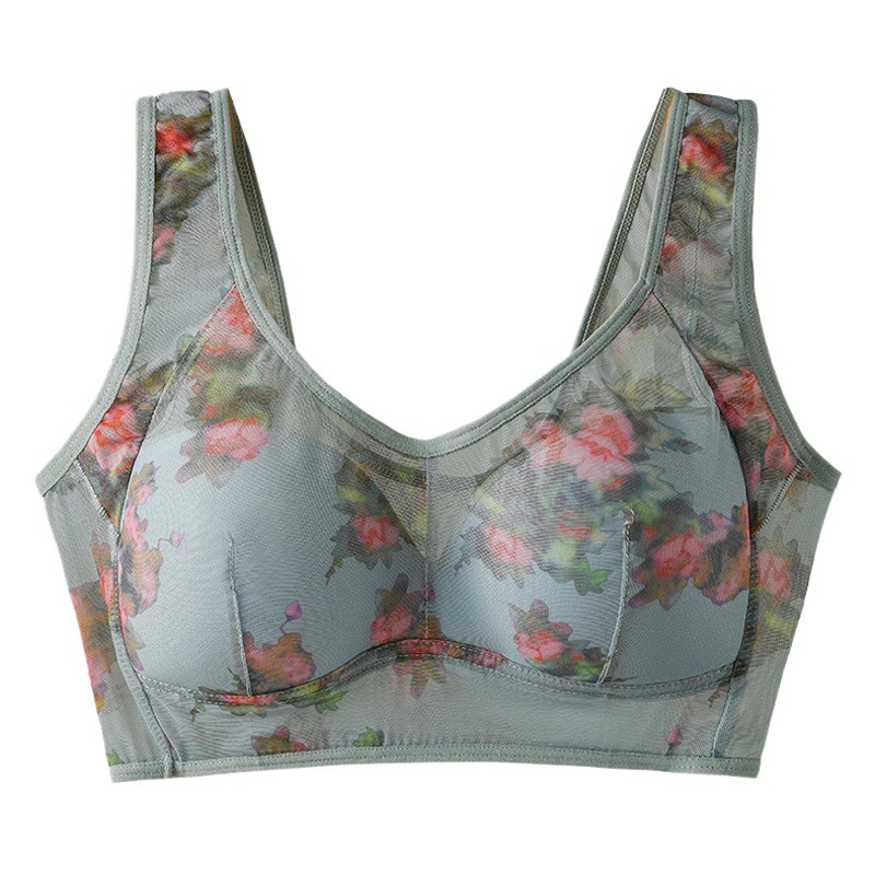 Sujetador de Madre de mujer de mediana edad ropa interior de mediana edad y ancianos taza fija impresión inalámbrica más el sujetador del chaleco del tamaño