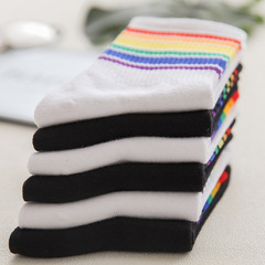 Outerwear Rainbow Match Shark Pants Sports Influencer Style with Dad Shoes Ins Socks Female Mid Calf Socks Trendy Summer