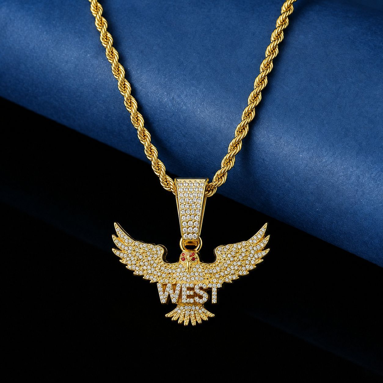 Juego de collar de 5mm de búho volador con diamantes dominantes de hip-hop para hombre, joyería de moda de diamantes completos tridimensionales de aleación