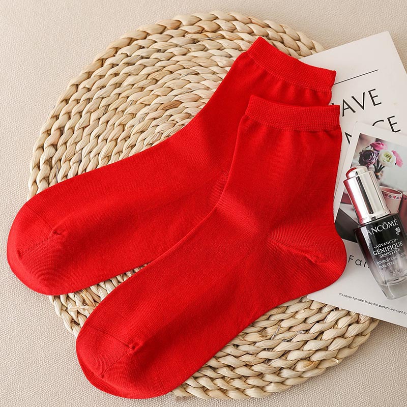 미디엄 기장 여성용 레드 양말