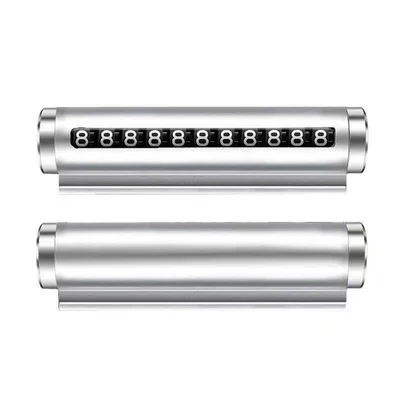 High-End Car Temporary Parking Number Plate, Mobile Phone Card, Rolling Wheel for Moving the Car, Car Logo (Nömrəli dayanma kartı) - silver-11x3cm