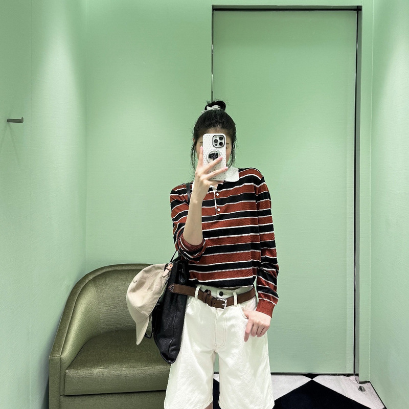 2026 early autumn new model Pra Nanyou high-end sweet girly style collared color-block striped long-sleeve knit sweater