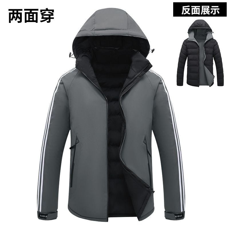 Abrigo de algodón acolchado de doble cara para hombre de invierno Sombrero desmontable Abrigo acolchado de algodón cálido engrosado Abrigo acolchado de algodón para hombre Venta directa de fábrica