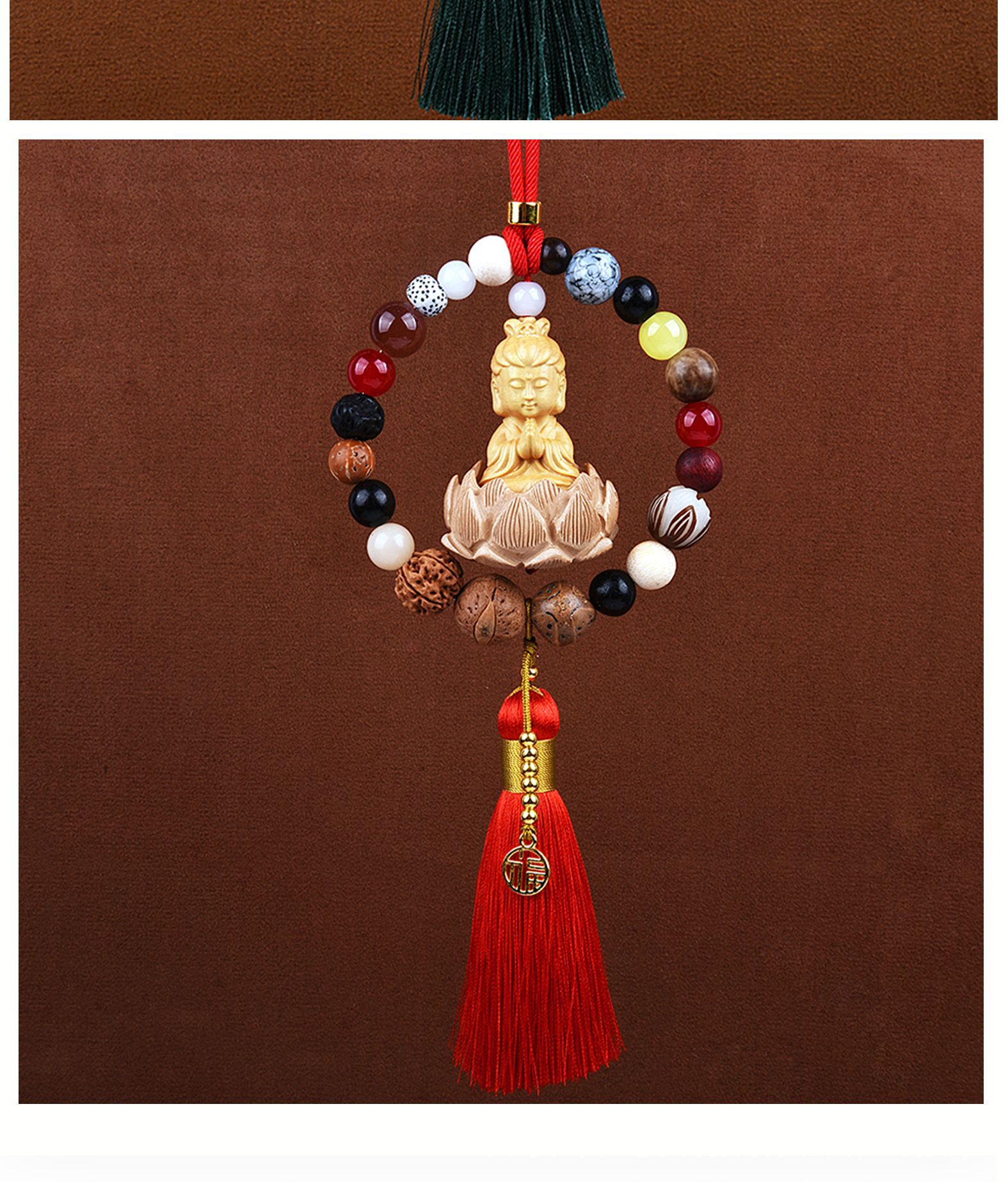 Eighteen Seed Car Pendant for Safety, Temple-Style Car Ornament with a High-End Feel, Bodhi Eighteen Seed Multi-Treasure Buddha Beads for the Car Interior