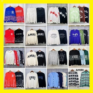 Foreign trade wholesale AMIRI trend letter Logo jacquard tassel damage hole loose wind hooded round neck sweater