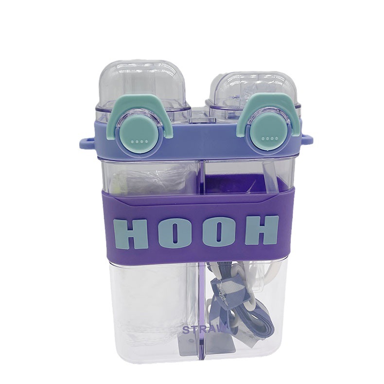 El comercio exterior de dibujos animados red cuadrada rojo doble paja taza de helado taza de plástico PC estudiante taza Correa al aire libre deportes taza