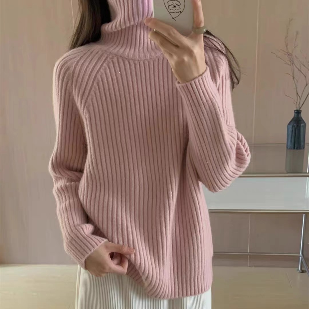 Viento perezoso cuello alto agujero delgado suéter de seda brillante diseño de color sólido delgado camiseta de punto de fondo de invierno de otoño chaqueta