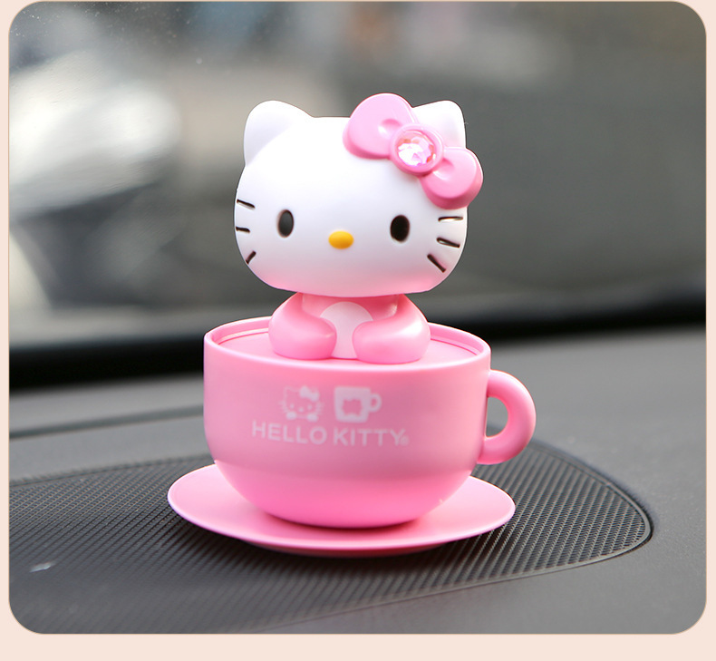 Hellokitty Car Decoration Ornaments Shaking Head Solar Car Toy Dashboard Ladies Car Interior Fashion