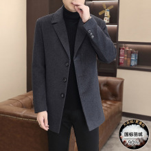 秋冬季毛呢大衣宽松呢子外套男中长款潮流加厚大码单排扣风衣男士