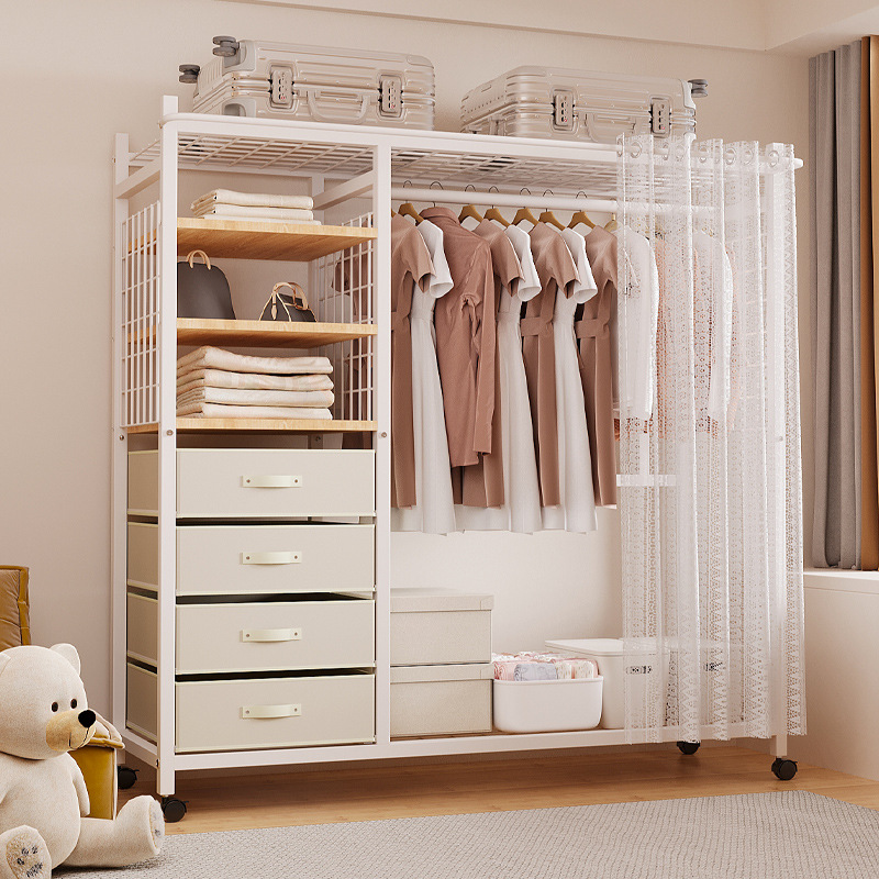 Clothes Rack Floor-Standing Bedroom Clothes Rack Household Simple Storage Coat Rack Mobile Open Wardrobe Storage Rack