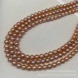 天然淡水珍珠7-8mm 6-7mm 近正圆细微瑕紫色中国红半成品无核项链