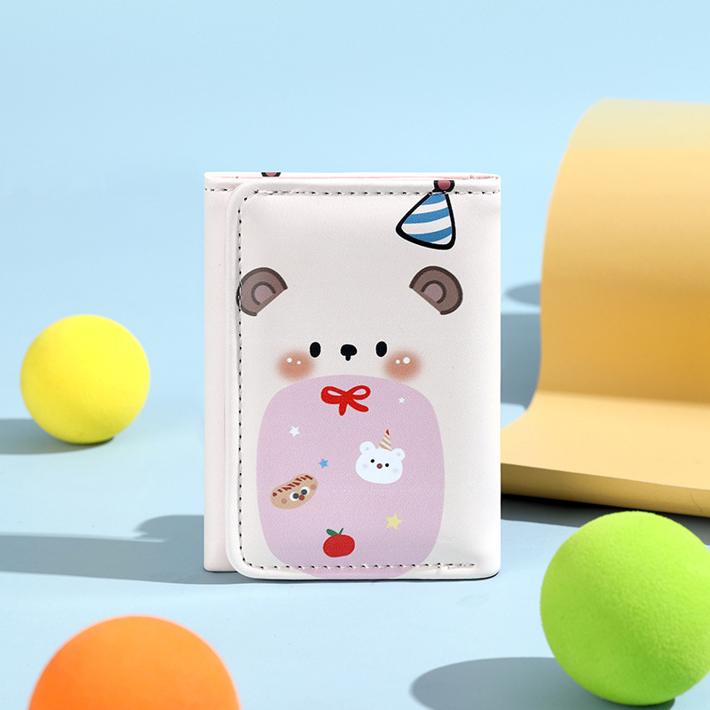シンプルでかわいい子猫和風レディースバックルコインポジションハンドストラップレディース多機能ショートウォレット財布カードホルダー|undefined