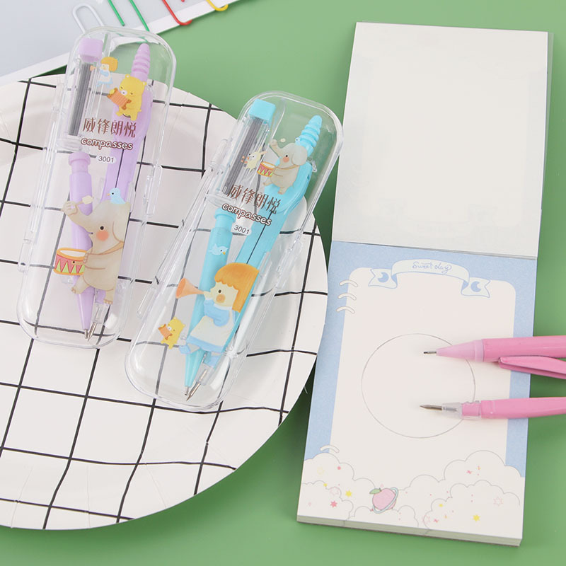 Creativo papelería moda lápiz automático metal dibujo brújulas caja estudiante dibujo traje al por mayor