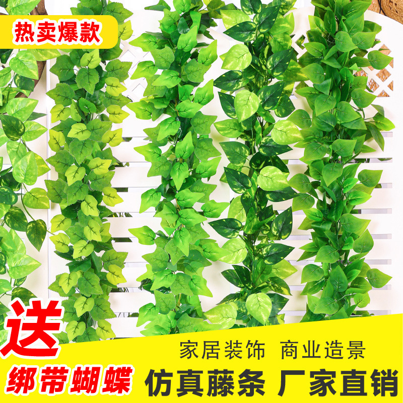 Simulation Rattan Green Rattan Grape Leaf Ceiling Decoration Glue Fake Tree Vine Plastic Flower Vine Green Leaf Package Pipe Shaded