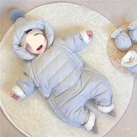 婴儿连体衣羽绒服冬季加厚防寒保暖儿宝宝外出抱衣冬款白鸭绒