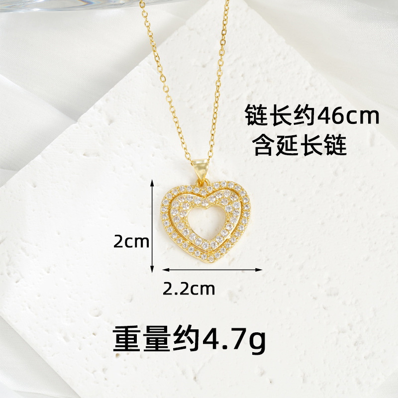 Collar de oro de arena transfronterizo de lujo ligero con doble línea de corazón pendientes para mujeres, joyas que no se desvanecen