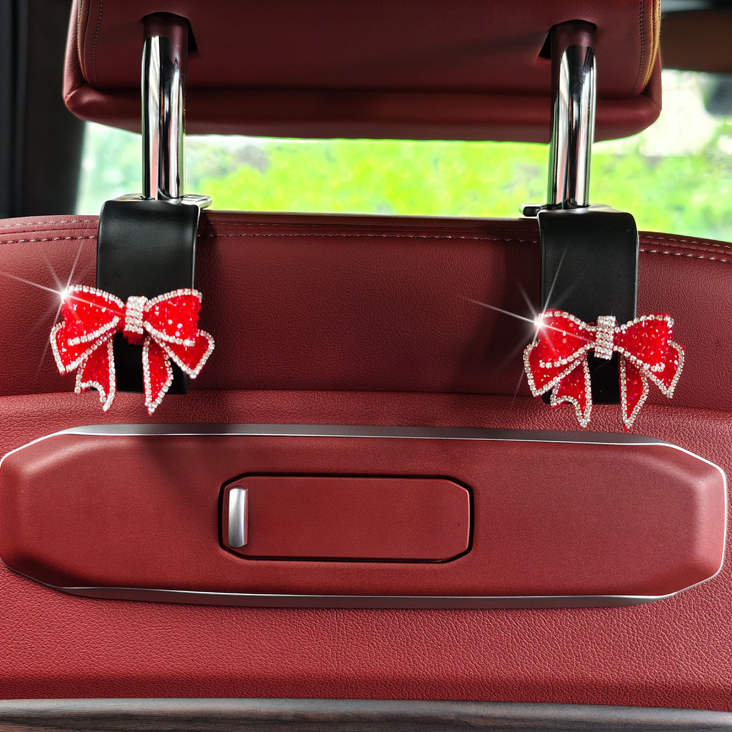 Full Rhinestone Bowknot Car Rear Seat Hook Interior Accessory for Women, Invisible Seat Back Storage Hook