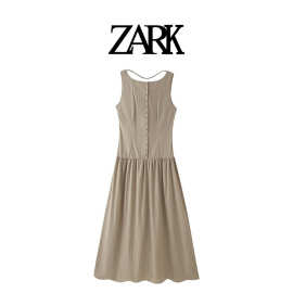 ZARK 欧美新款时尚气质潮流排扣饰无袖连衣裙 跨境外贸女装批发