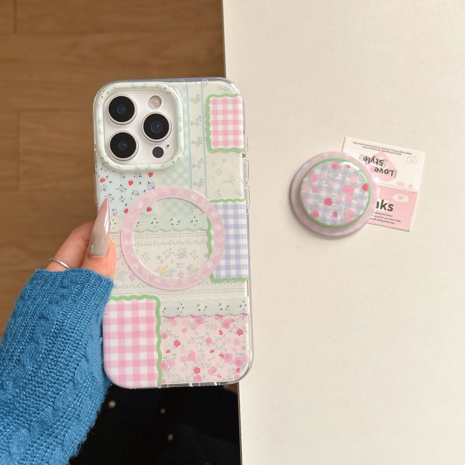 Empalme de color floral adecuado para Apple 16ProMax funda para teléfono móvil 15Pro soporte 14/13 femenino 15PM nicho 16