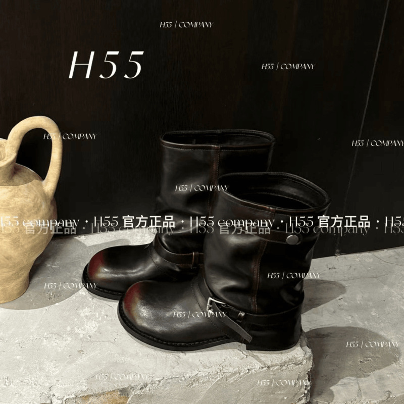 乌鸦信笺-芒果头褶皱裤管骑士短靴3cm2025秋季新款时尚靴子女鞋|undefined