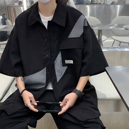 Summer thin short-sleeve shirt for men, Japanese casual streetwear fashion brand trend Hong Kong style versatile student youth cool style shirt