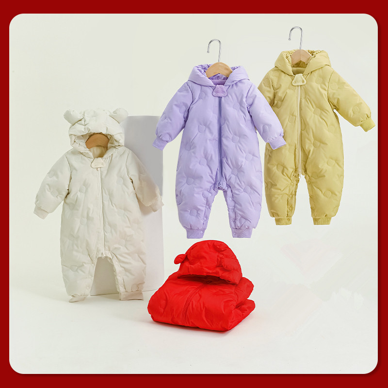 Chaqueta de plumas de una pieza para bebés y niños pequeños Ropa de gatear para niñas recién nacidos engrosada otoño e invierno nueva ropa de salida mameluco con capucha