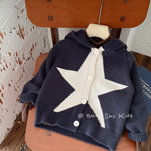 儿童毛衣2025邦诚秋款男女童韩版星星连帽毛衣开衫休闲外套 F0453
