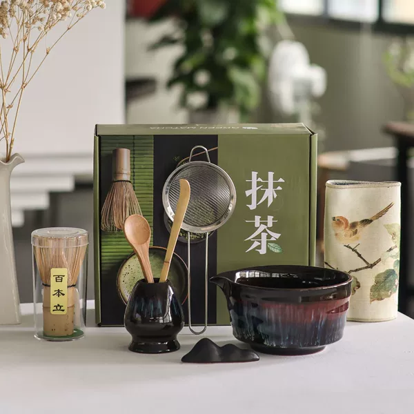Sand gold glaze 8-piece set reflecting red and blue