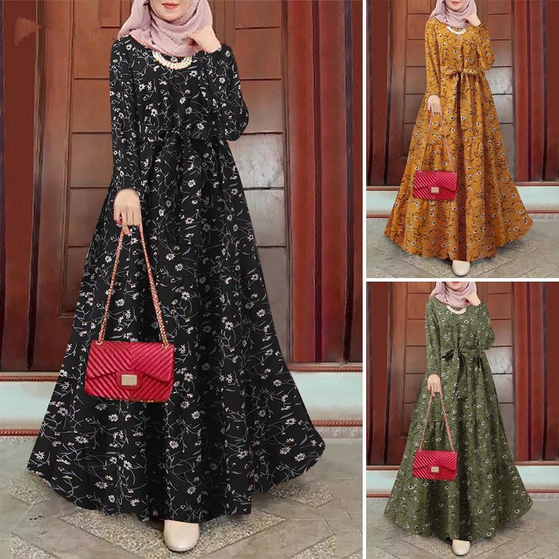 New Cross-Border Printed Full-Sleeve Loose Hem Versatile Long Dress