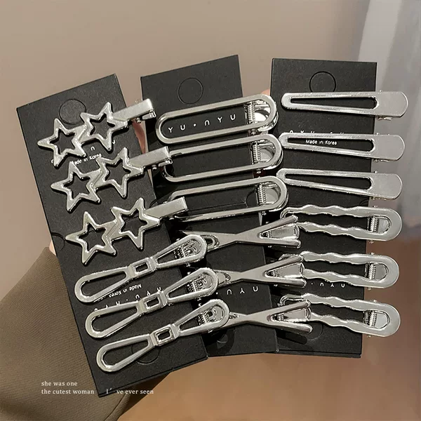 silver Metal Bangs Front Small Hair Clip Hollow Shattered Hair Clip One Word Duckbill bb Clip Children's Star Side Clip