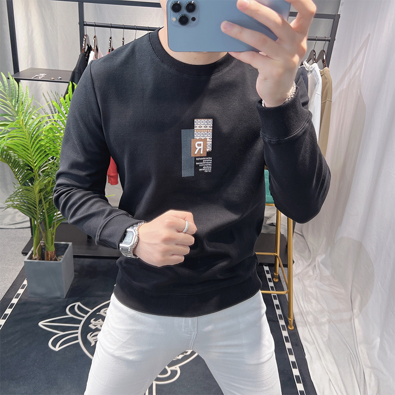 Felpa con cappuccio da uomo tendenza minimalista stampata puover ong cucita primavera e autunno versatile casual top sim fit moda_voghion.com