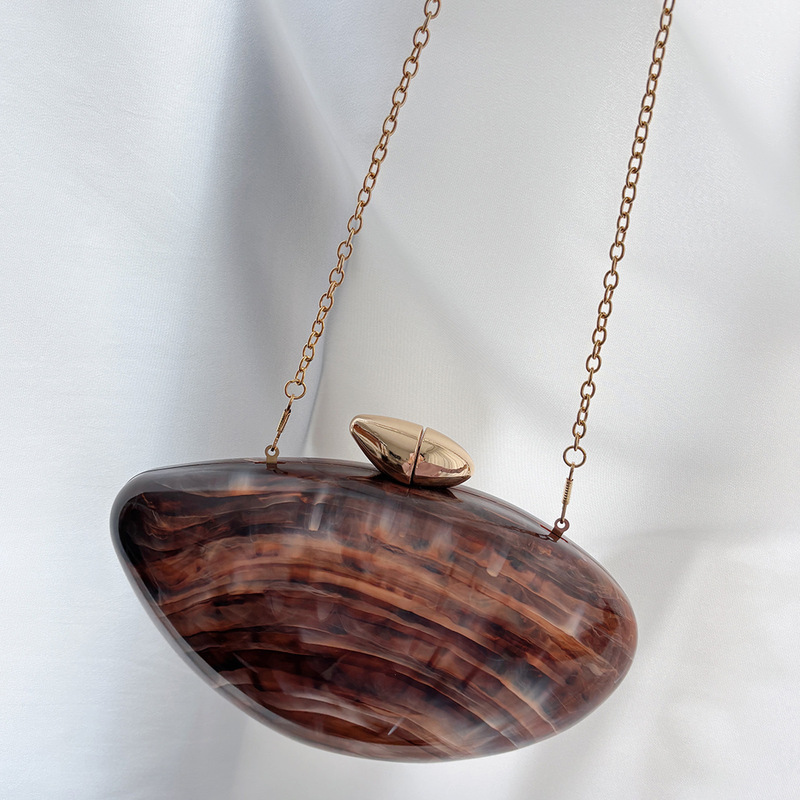 Cross-border 2025 New Dinner Bag Women's Fashionable Acrylic Clutch Oval Bag Chain Shoulder Bag