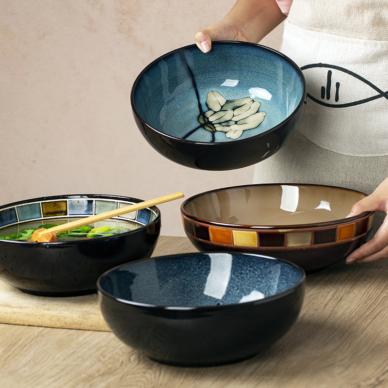 Chinese Style Kiln Glaze Hand-painted Ceramic Environmental Protection Tableware Large Soup Bowl Noodle Bowl Vegetable Bowl Household Pickled Fish Bowl with Micro Flaws Chinese Style Kiln Glaze Hand-painted Ceramic Environmental Protection Tableware Large Soup Bowl Noodle Bowl Vegetable Bowl Household Pickled Fish Bowl with Micro Flaws
