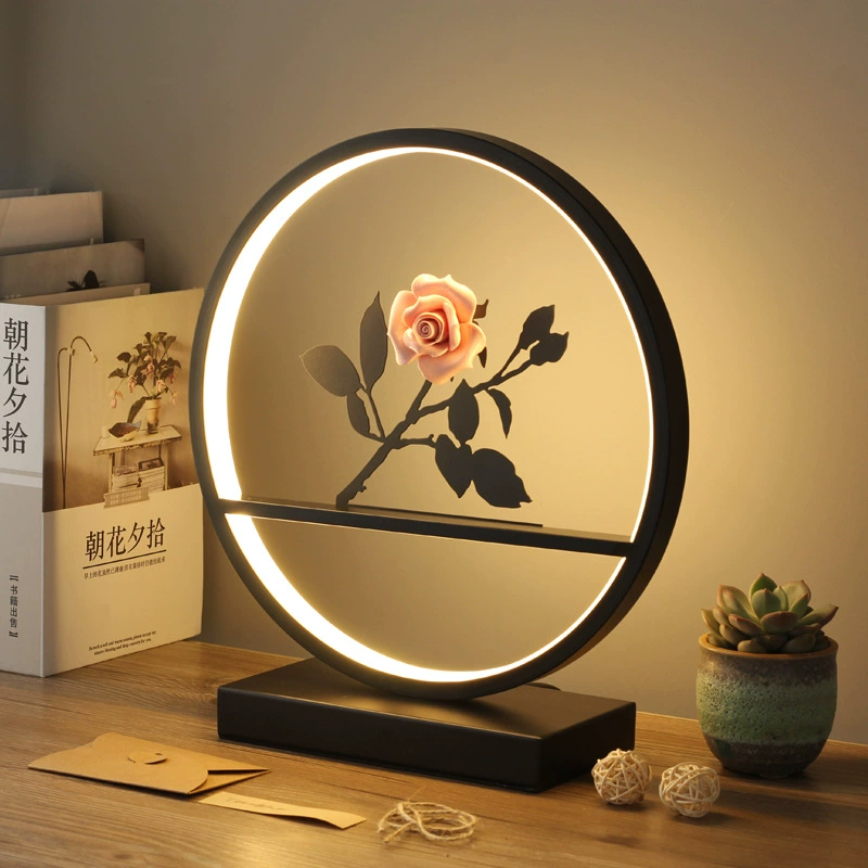 Table lamp Chinese style creative lantern, remote control bedside decorative lamp