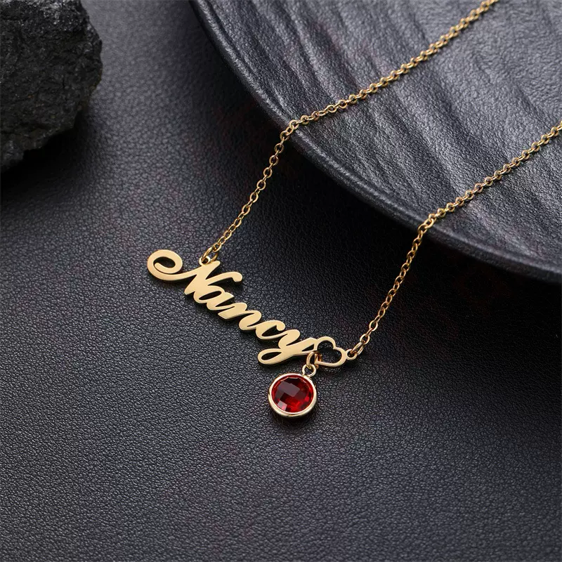 【一件定制】不锈钢生辰石英文字母项饰电镀18K金名字项链