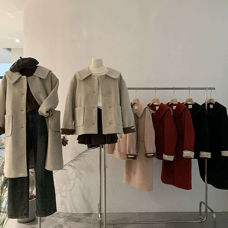 Quilted demi-season woolen coat, jacket, long-sleeve